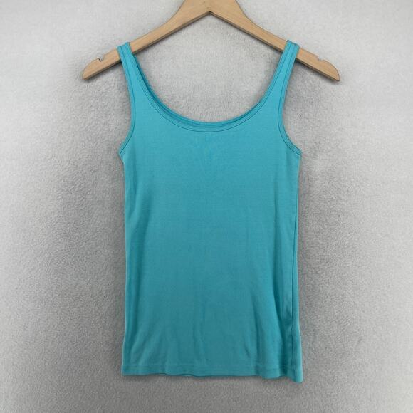 EILEEN FISHER Tank Top XS Cami Organic Cotton Ribbed Jersey Scoop Neck Blue - Picture 1 of 12